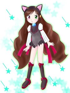 Rating: Safe Score: 0 Tags: 1girl animal_ears blush boots brown_hair green_eyes heterochromia image knee_boots long_hair solo standing star_(symbol) star_earrings star_hair_ornament star_print starfish starry_background striped suiseiseki vertical_stripes very_long_hair User: admin