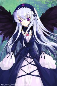 Rating: Safe Score: 0 Tags: 1girl black_wings dress frills hairband image long_hair long_sleeves looking_at_viewer puffy_sleeves ribbon silver_hair solo suigintou very_long_hair wings User: admin