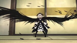 Rating: Safe Score: 0 Tags: 1girl black_feathers black_footwear black_wings boots dress feathers frills hairband image long_hair long_sleeves silver_hair solo standing suigintou very_long_hair wings User: admin
