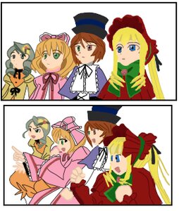 Rating: Safe Score: 0 Tags: blonde_hair blue_dress blue_eyes bonnet bow brown_hair dress drill_hair frills hat hina_ichigo image kanaria long_hair long_sleeves looking_at_viewer multiple multiple_girls pink_bow pink_dress shinku souseiseki suigintou suiseiseki tagme User: admin