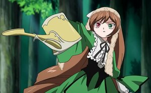 Rating: Safe Score: 0 Tags: 1girl brown_hair dress green_dress green_eyes heterochromia holding image long_hair long_sleeves outdoors outstretched_arm red_eyes serious solo suiseiseki very_long_hair User: admin