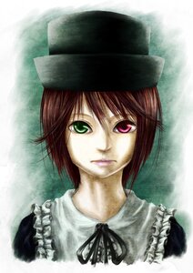 Rating: Safe Score: 0 Tags: 1girl auto_tagged bangs closed_mouth frills green_eyes hat heterochromia image looking_at_viewer red_eyes ribbon short_hair simple_background smile solo souseiseki upper_body User: admin