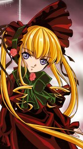 Rating: Safe Score: 0 Tags: 1girl blonde_hair blue_eyes bonnet bow bowtie capelet dress flower green_bow green_neckwear image long_hair long_sleeves looking_at_viewer pink_rose red_dress rose shinku sidelocks solo twintails User: admin