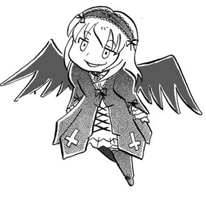 Rating: Safe Score: 0 Tags: 1girl black_wings chibi dress frilled_sleeves frills full_body greyscale grin hairband image long_hair long_sleeves monochrome simple_background smile solo standing star_(symbol) suigintou white_background wings User: admin