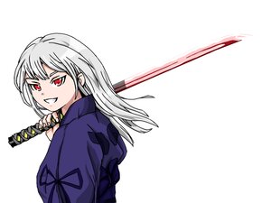 Rating: Safe Score: 0 Tags: 1girl grin holding_sword holding_weapon image japanese_clothes katana kimono long_hair looking_at_viewer red_eyes sheath smile solo suigintou sword upper_body weapon weapon_over_shoulder white_background User: admin