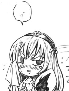 Rating: Safe Score: 0 Tags: 1girl ? blush chibi dress flying_sweatdrops greyscale hairband image long_hair monochrome simple_background solo speech_bubble suigintou upper_body white_background User: admin