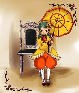 Rating: Safe Score: 0 Tags: 1girl bloomers frills green_hair gun image kanaria pantyhose parasol solo umbrella underwear weapon white_legwear User: admin