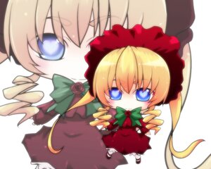 Rating: Safe Score: 0 Tags: auto_tagged blonde_hair blue_eyes blush bonnet bow bowtie chibi dress drill_hair flower image long_hair long_sleeves looking_at_viewer multiple_girls rose shinku solo twin_drills twintails white_background User: admin
