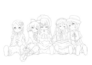 Rating: Safe Score: 0 Tags: 5girls blush bow closed_eyes dress hair_ornament hat image lineart long_hair monochrome multiple multiple_girls pantyhose short_hair sitting tagme User: admin