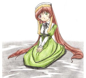 Rating: Safe Score: 0 Tags: 1girl brown_hair dress full_body green_dress green_eyes head_scarf heterochromia image long_hair long_sleeves looking_at_viewer red_eyes simple_background sitting solo suiseiseki very_long_hair white_background User: admin