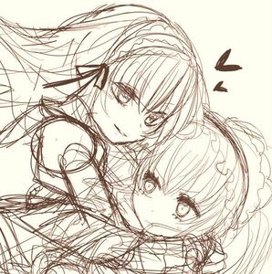 Rating: Safe Score: 0 Tags: 2girls frilled_hairband hairband heart hug image lolita_hairband long_hair looking_at_viewer monochrome multiple_girls pair shinku sketch smile suigintou yuri User: admin