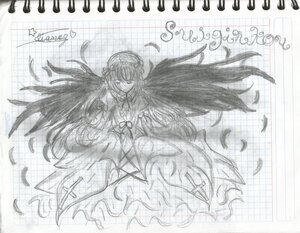 Rating: Safe Score: 0 Tags: 1girl akemi_homura bow dress elbow_gloves feathered_wings feathers gloves graphite_(medium) image long_hair monochrome solo suigintou traditional_media wings User: admin