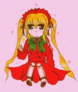 Rating: Safe Score: 0 Tags: 1girl blonde_hair blue_eyes bow dress flower full_body green_bow image long_hair long_sleeves looking_at_viewer petals pink_background red_dress rose rose_petals shinku sidelocks simple_background sitting solo standing traditional_media twintails User: admin