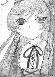 Rating: Safe Score: 0 Tags: 1girl braid eyebrows_visible_through_hair graphite_(medium) greyscale image long_hair looking_at_viewer monochrome neck_ribbon ribbon solo suiseiseki traditional_media twin_braids upper_body User: admin