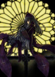 Rating: Safe Score: 0 Tags: 1girl black_hair black_wings cross dress frills hairband image long_hair long_sleeves purple_eyes solo standing suigintou very_long_hair wings User: admin