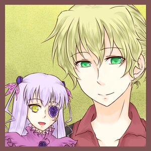 Rating: Safe Score: 0 Tags: 1boy 1girl barasuishou blonde_hair eyepatch green_eyes image long_hair ribbon rose silver_hair smile solo User: admin