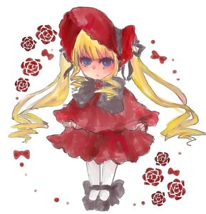 Rating: Safe Score: 0 Tags: 1girl blonde_hair blue_eyes bonnet bow bowtie dress flower full_body image long_hair long_sleeves looking_at_viewer red_dress red_flower rose shinku shoes solo standing twintails white_background white_legwear User: admin