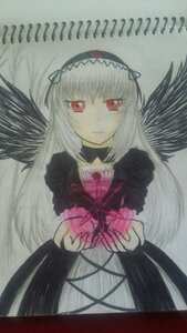 Rating: Safe Score: 0 Tags: 1girl black_dress black_ribbon black_wings dress flower frills hairband image long_hair long_sleeves looking_at_viewer pink_eyes red_eyes ribbon simple_background smile solo suigintou traditional_media very_long_hair wings User: admin