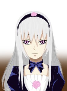 Rating: Safe Score: 0 Tags: 1girl bangs bow bowtie closed_mouth detached_collar frills hairband image long_hair looking_at_viewer puffy_sleeves silver_hair solo suigintou upper_body User: admin