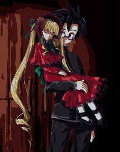 Rating: Safe Score: 0 Tags: 1boy 1girl bangs blonde_hair bonnet dress full_body glasses image long_hair long_sleeves red_dress shinku shoes sitting solo very_long_hair User: admin