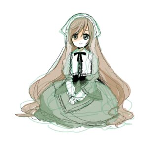 Rating: Safe Score: 0 Tags: 1girl black_ribbon brown_hair dress frills green_dress green_eyes head_scarf image long_hair long_sleeves looking_at_viewer simple_background sitting smile solo suiseiseki very_long_hair white_background User: admin