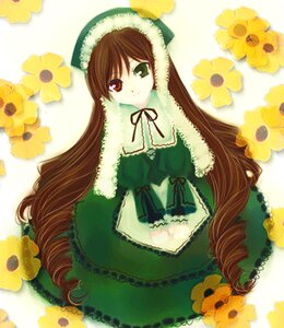 Rating: Safe Score: 0 Tags: 1girl black_ribbon brown_hair dress drill_hair floral_background flower frills green_dress green_eyes hat heterochromia image long_hair long_sleeves looking_at_viewer red_eyes solo suiseiseki sunflower twin_drills twintails very_long_hair watering_can yellow_background yellow_flower User: admin