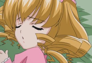 Rating: Safe Score: 0 Tags: 1girl bangs blonde_hair closed_eyes drill_hair hair_ornament hinaichigo image long_hair long_sleeves lying sleeping solo User: admin