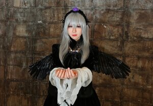 Rating: Safe Score: 0 Tags: 1girl black_dress black_wings brick_wall dress feathered_wings feathers flower gothic_lolita hairband lips lolita_fashion long_hair long_sleeves looking_at_viewer silver_hair solo suigintou wall wings User: admin