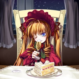 Rating: Safe Score: 0 Tags: 1girl alcohol blonde_hair blue_eyes bonnet cake champagne commentary_request cup curtains drill_hair drinking_glass eating flower food hat highres image long_hair night one_eye_closed pastry photoshop_(medium) plate rozen_maiden sasa_ichi shinku solo table tea teacup twintails window wine_glass winter User: admin