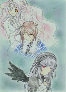 Rating: Safe Score: 0 Tags: 3girls black_wings closed_eyes detached_collar dress expressionless flower frills hairband image long_hair long_sleeves looking_at_viewer multiple multiple_girls red_eyes ribbon rose suigintou tagme traditional_media upper_body wings User: admin