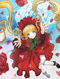 Rating: Safe Score: 0 Tags: 1girl blonde_hair bloomers blue_eyes bow bowtie dress flower green_bow green_neckwear image long_hair long_sleeves looking_at_viewer petals pink_flower pink_rose red_capelet red_dress red_flower red_rose rose rose_petals shinku shoes solo twintails underwear very_long_hair User: admin