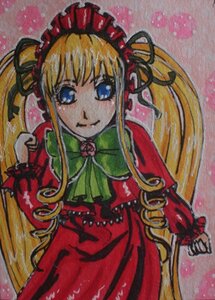 Rating: Safe Score: 0 Tags: 1girl blonde_hair blue_eyes bow bowtie dress drill_hair frills green_bow green_neckwear image long_hair long_sleeves looking_at_viewer marker_(medium) red_dress shinku sidelocks solo traditional_media twintails very_long_hair User: admin