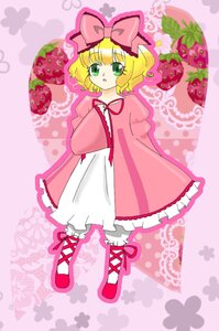 Rating: Safe Score: 0 Tags: 1girl blonde_hair bloomers bow dress food frills fruit full_body green_eyes hair_bow hina_ichigo hinaichigo holding_fruit image long_sleeves object_namesake pink_background pink_bow pink_dress pink_footwear pink_theme short_hair solo strawberry strawberry_print underwear User: admin