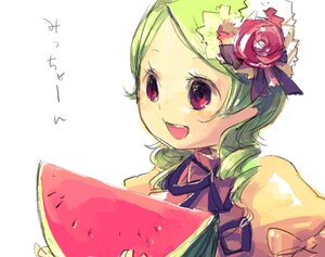 Rating: Safe Score: 0 Tags: 1girl :d drill_hair flower food fruit green_hair image kanaria open_mouth purple_eyes rose smile solo striped upper_body vertical_stripes white_background User: admin