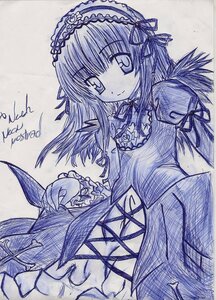 Rating: Safe Score: 0 Tags: 1girl blush dress flower frills gothic_lolita hairband image lolita_fashion lolita_hairband long_hair long_sleeves looking_at_viewer monochrome ribbon rose shikishi smile solo suigintou traditional_media wings User: admin