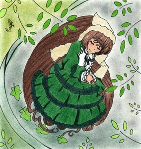 Rating: Safe Score: 0 Tags: 1girl blush brown_hair bug butterfly closed_eyes dress green_dress image insect leaf long_hair long_sleeves smile solo suiseiseki traditional_media very_long_hair User: admin