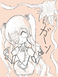 Rating: Safe Score: 0 Tags: 1girl blush dress flower hair_ornament image kirakishou long_hair long_sleeves monochrome solo very_long_hair User: admin