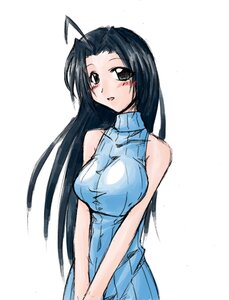 Rating: Safe Score: 0 Tags: 1girl ahoge antenna_hair bare_shoulders black_hair blue_dress blush breast_squeeze breasts cowboy_shot dress human image kakizaki_megu large_breasts long_hair looking_at_viewer miura_azusa ribbed_sweater simple_background sleeveless sleeveless_dress sleeveless_turtleneck solo sweater turtleneck v_arms white_background User: admin