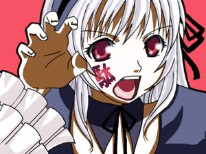 Rating: Safe Score: 0 Tags: 1girl :d black_ribbon fangs hair_ribbon image long_hair long_sleeves looking_at_viewer open_mouth red_eyes ribbon simple_background smile solo suigintou upper_body User: admin