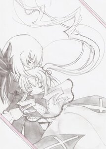 Rating: Safe Score: 0 Tags: 1boy 1girl auto_tagged book closed_eyes dress image long_hair long_sleeves monochrome pair shinku suigintou very_long_hair wings User: admin