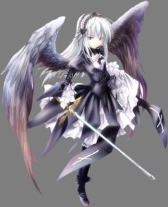 Rating: Safe Score: 0 Tags: 1girl black_legwear black_wings boots dress feathered_wings feathers frills full_body hairband image lolita_fashion lolita_hairband long_hair long_sleeves looking_at_viewer puffy_sleeves purple_eyes ribbon silver_hair solo suigintou sword weapon wings User: admin