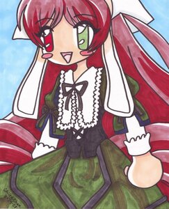 Rating: Safe Score: 0 Tags: 1girl auto_tagged blush_stickers bow dress green_eyes image lolita_fashion long_hair long_sleeves marker_(medium) open_mouth ribbon smile solo suiseiseki traditional_media very_long_hair User: admin