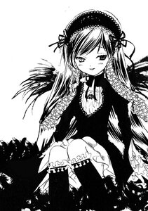 Rating: Safe Score: 0 Tags: 1girl artist_request blush dress frills gothic_lolita greyscale hairband heterochromia image kneehighs lolita_fashion lolita_hairband long_hair long_sleeves looking_at_viewer monochrome photoshop_(medium) rozen_maiden sitting smile solo suigintou suiseitou wings User: admin