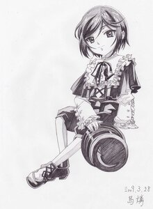 Rating: Safe Score: 0 Tags: 1girl artist_name choker dated frilled_sleeves frills full_body greyscale image long_sleeves looking_at_viewer monochrome neck_ribbon ribbon shoes short_hair signature sitting smile solo souseiseki striped vertical_stripes User: admin