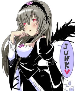 Rating: Safe Score: 3 Tags: 1girl black_wings blush dress frills hairband image juliet_sleeves long_hair long_sleeves looking_at_viewer pink_eyes puffy_sleeves red_eyes solo suigintou white_background wings User: admin