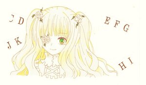 Rating: Safe Score: 0 Tags: 1girl eighth_note eyepatch flower green_eyes hair_flower hair_ornament image kirakishou long_hair monochrome musical_note rose smile solo striped striped_background traditional_media twintails vertical_stripes white_flower User: admin