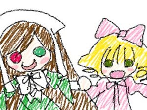 Rating: Safe Score: 0 Tags: 2girls :d blonde_hair bow dress food green_dress green_eyes head_scarf hina_ichigo hinaichigo image long_sleeves multiple_girls open_mouth pair pink_bow pink_dress siblings simple_background smile striped suiseiseki white_background User: admin