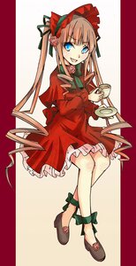 Rating: Safe Score: 0 Tags: 1girl blonde_hair blue_eyes bonnet bow bowtie cup dress flower full_body green_bow holding_cup image long_hair long_sleeves looking_at_viewer red_dress rose saucer shinku shoes sitting solo tea teacup tongue tongue_out twintails very_long_hair User: admin
