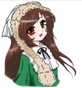 Rating: Safe Score: 0 Tags: 1girl :d black_ribbon blush brown_hair dress green_dress green_eyes heterochromia image long_hair long_sleeves looking_at_viewer open_mouth red_eyes simple_background smile solo suiseiseki upper_body white_background User: admin