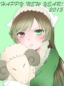 Rating: Safe Score: 0 Tags: 1girl blush brown_hair dress frown green_background green_dress green_eyes head_scarf image long_hair looking_at_viewer simple_background solo stuffed_animal suiseiseki User: admin